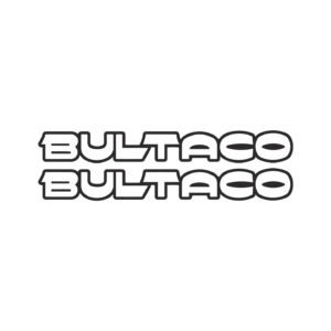 Bultaco Outlined Lettering Stickers (2-Pack) – White Fill, Dark Edge