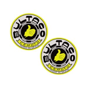 Bultaco Round Logo Stickers (2-Pack) – Pale Grey and Neon Yellow