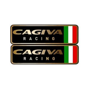 Cagiva Racing Gold-on-Black Plate Stickers (2-Pack) – Tricolour Band